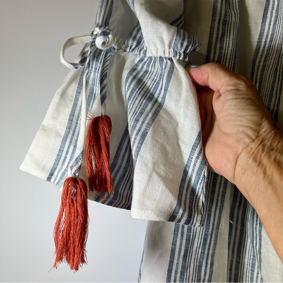 Altar'd State Gretchen Linen Stripe Tassle Off Shoulder Dress SZ S - Picture 6 of 12